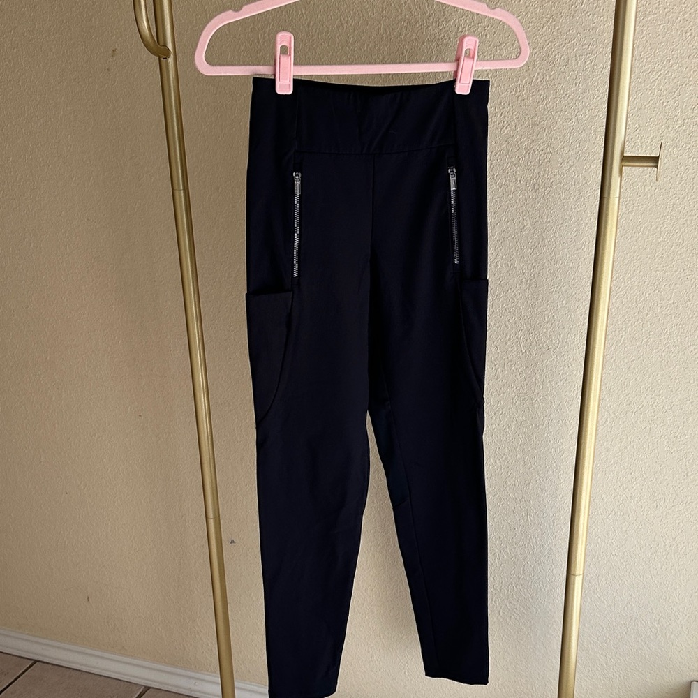 Athleta Black High-Rise Leggings with Zip Pockets